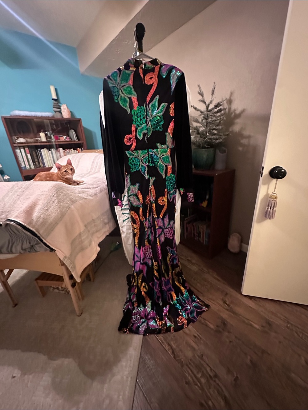 Black Sequin Floral Maxi Dress